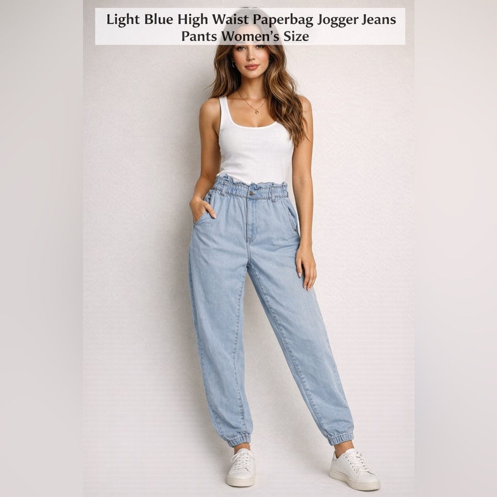 No Boundaries Light Blue Paperbag Jeans‎ size m 7-9 women’s